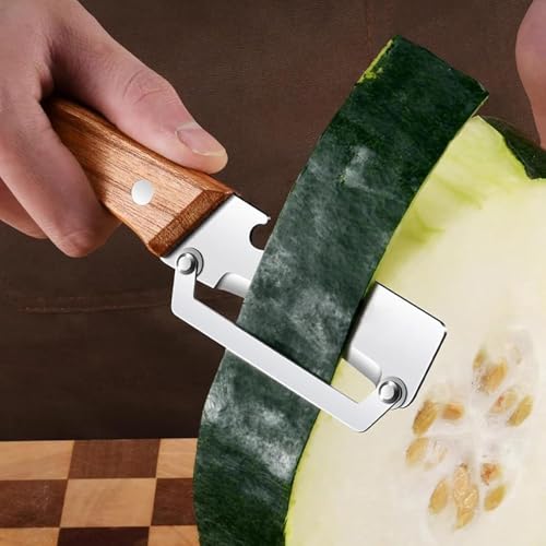 Image of Multi-Functional Vegetable Peeler for Kitchen, 2-in-1 Stainless Steel Fruit & Vegetable Peeler with Bottle Opener, Wooden Handle Portable Peeling Tool for Potato, Apple, Pumpkin, Papaya