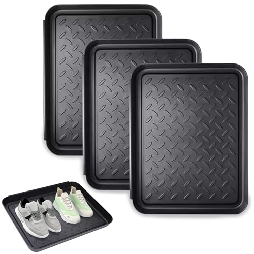 PECZEKO Schuhablage Schuhabtropfschale 3er Set rutschfeste Schuhmatte Abtropfmatte aus Kunststoff Schuhabtropfschale Wasserdicht für Haushalte Robust - 36 x 28x 2 5 cm - 3 Stück Schwarz