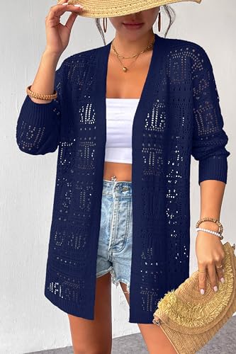 Image of Zeagoo Womens 2026 Summer Crochet Cardigan Sweaters Lightweight Long Sleeve Open Front Kimono Boho Knit Cover Ups