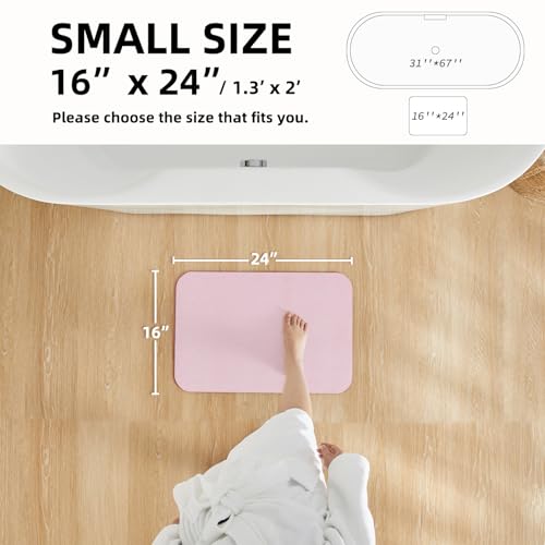 Pink Bath Mat, Bathroom Rugs Non Slip Washable Thin Absorbent Quick Dry Bath Mat Fits Under Door Bathroom Floor Mat Perfect for Bath, Shower, or Sink 16"x24" Pink