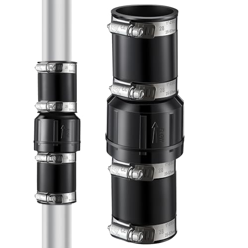 Threlaco 1 Pack Sump Pump Check Valve Fit 1-1/2 inch and 1-1/4 inch Pipe, Check Valve with 4 Pcs Stainless Steel Hose Clamps for Sump Pump Life Expectancy Increase