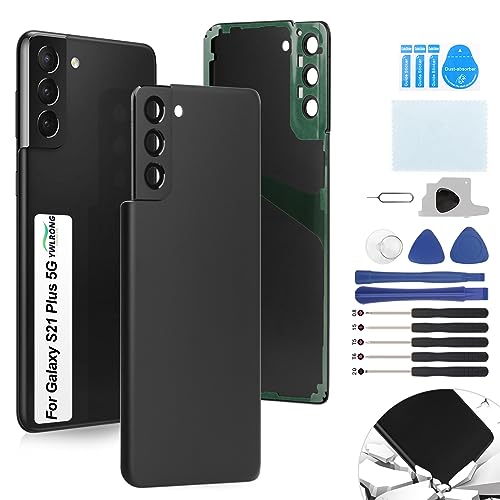Replacement for Samsung Galaxy S21 Plus 5G Back Glass Replacement for Samsung Galaxy S21 Plus Rear Glass Replacement SM-G996U Battery Cover Housing Door Accessories Parts with Repair Tools(Black)