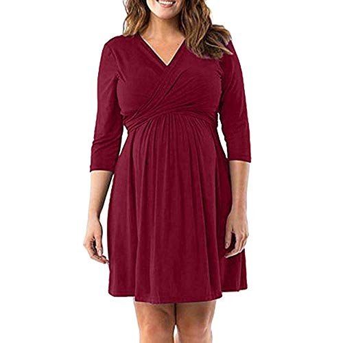 Vestidos Para Mujeres Embarazadas Otoño Manga Larga Moda Sudadera Vintage Cuello Con En V Escote Elegante Vestido De Fiesta Desgaste De Maternidad Color Sólido Sudadera Embarazo Vestido Largo Hasta La