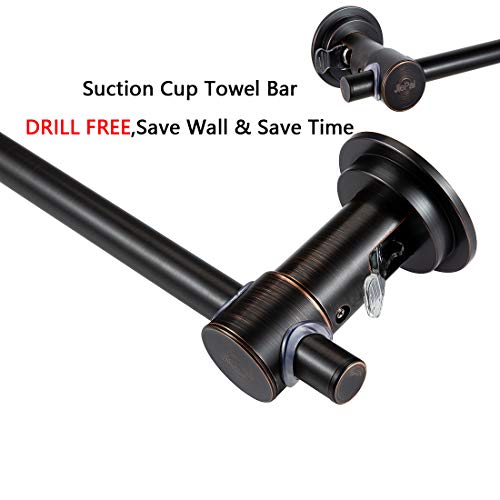 JIEPAI Suction Cup Towel Bar 24 Inch Oil Rubbed Bronze,Removable Modern Vacuum Suction Towel Holder for Bathroom Door Adhesive Towel Bar Suction Towel Rack Holde