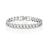 SEFORICO Pulsera Hombre Cadena Cubana con Zafiro, Estilo Cubano - 12mm de Ancho, Tallas 16/18/20/22cm, Cierre Magnético - Regalo para Amigo/Padre/Marido con Caja de Regalo