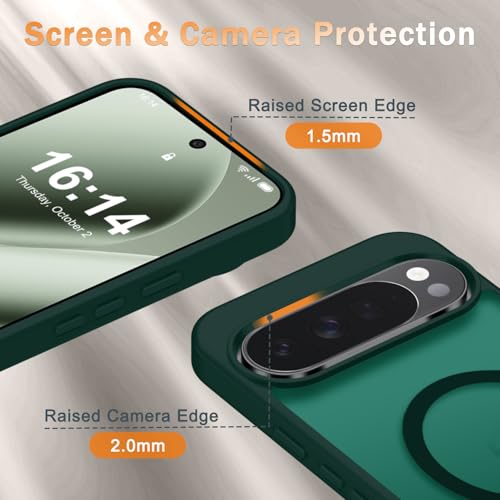 Image of for Google Pixel 10 /10 Pro Case, Matte Magnetic Phone Cover [with 1 Screen Protector] [Support for MagSafe] [Shockproof Military Grade Protection] Translucent Frosted Back, Dark Green