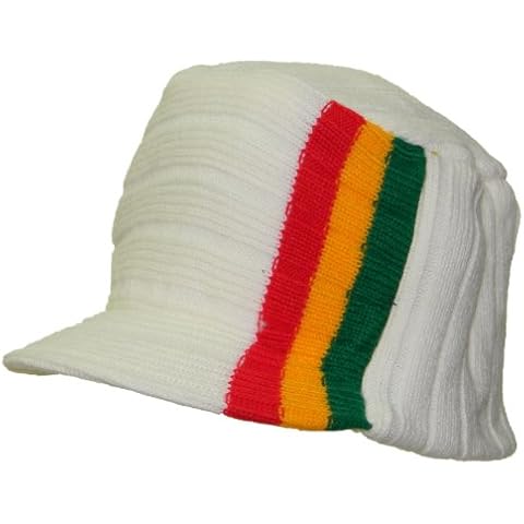JFH Rasta Style Knit Winter Skull Cap Hat with Visor Brim (One Size, White) Cover