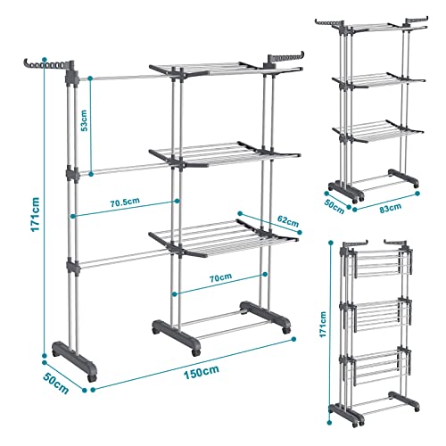 Allritt Airer Clothes Flodable Clothes Drying Rack 4 Tiers Large Laundry Rack with Wheels for Indoor Outdoor Use