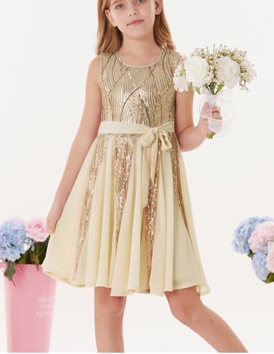 GRACE KARIN Gold Dress for Girls Sparkly Sequin Fancy Party Formal Homecoming Birthday Sleeveless3