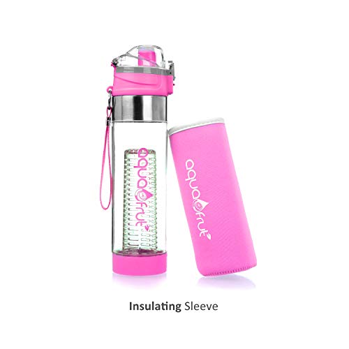 Botella de agua con infusor de frutas de carga inferior con funda y cepillo 4