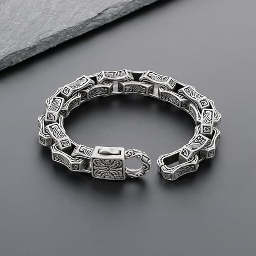 Cuban Link Bracelet for Men Stainless Steel Wave Engraved Chain Men's Bracelet Vintage Silver Bracelet for Men Unique Jewelry Gifts for Him2