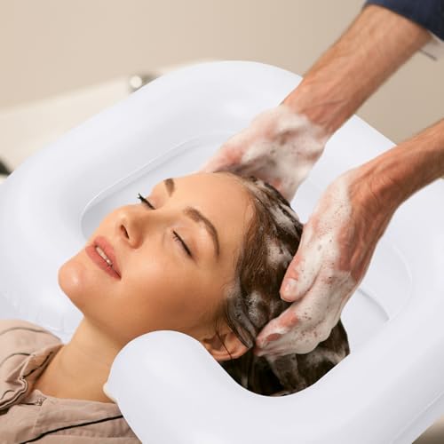 TOSUTOAufblasbares Haarwaschbecken,Aufblasbares Shampoo Becken,Tragbares Haarwaschwanne mit 1M Ablaufschlauch,Kissen und Luftpumpe – Ideal für Schwangere,Verletzte,Senioren und postoperative Patienten