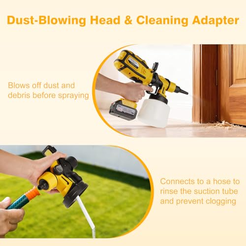 Image of Cordless Paint Sprayer with 2 Batteries, 700W Paint Gun, Yellow | Includes 2 x 4.0Ah batteries, 1400ML container, 3 brass nozzles and cleanup tools for furniture and DIY painting