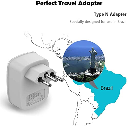 Brazil Power Adapter Travel Plug, Tessan 3 In 1 Usa Outlet Adapter With 2 Usb Charging Ports And Us Grounded Input For Usa To Brazil, Type N #TOP1