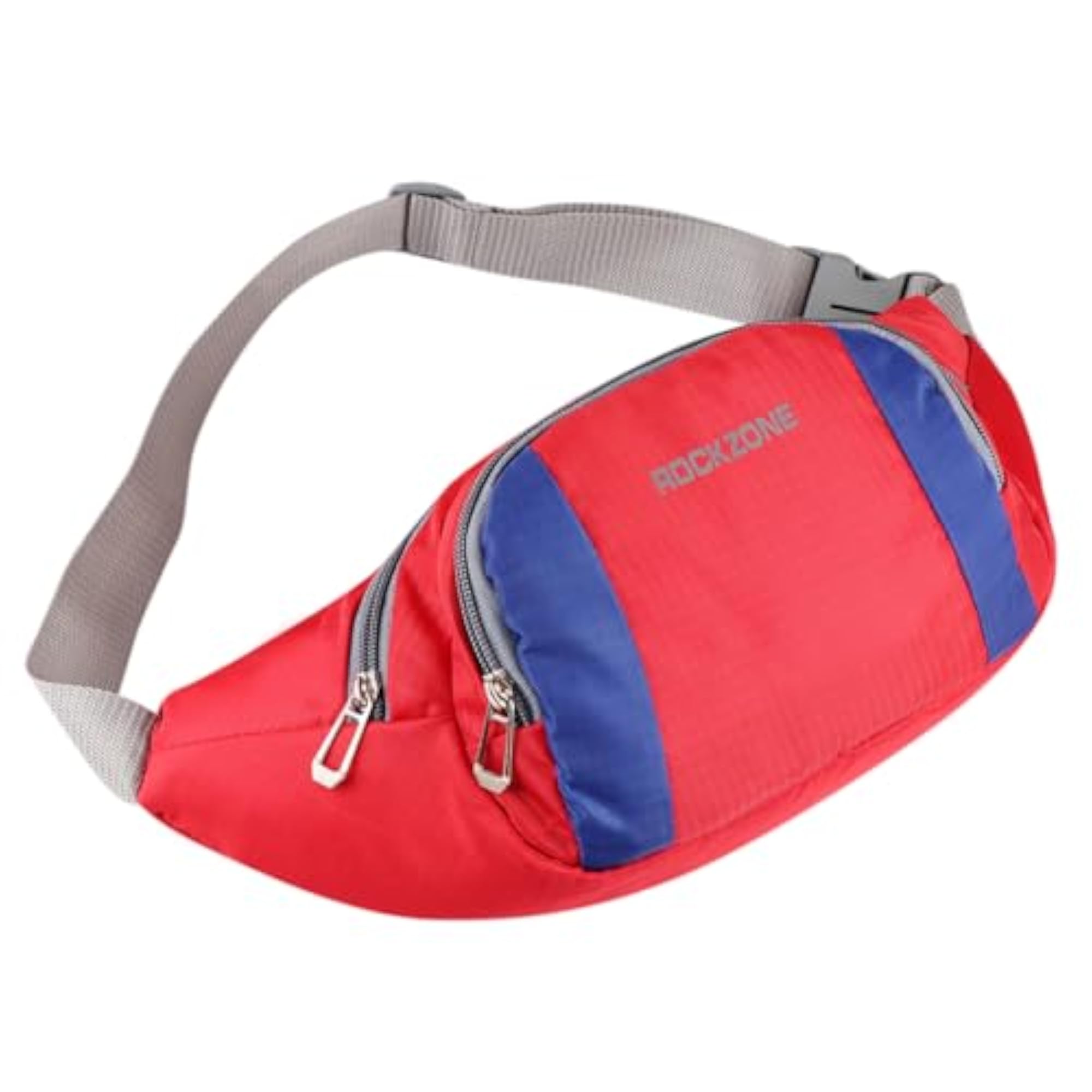 Red and Blue Multi-Pocket Fanny Bag with Adjustable Strap