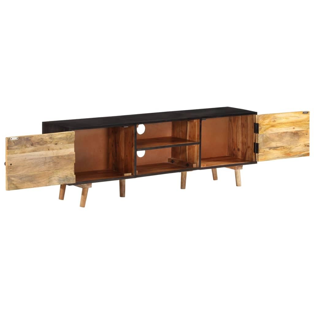 Mobile per TV in legno di mango grezzo e legno di acacia massiccio, 140 x 30 x 46 cm, credenza con cassetto e scomparto, mobile per soggiorno