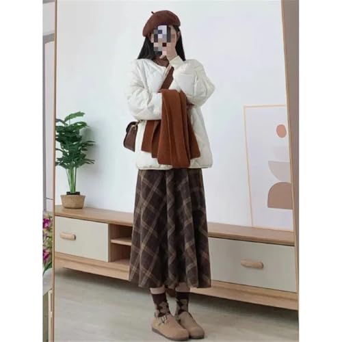 Women's Vintage High-Waisted, Plaid, Loose-Fitting, Hip-Hugging Wool Midi A-Line Skirt2