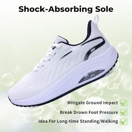 Image of AOV Wide Walking Shoes Women Arch Support Plantar Fasciitis Tennis Sneakers Orthotic Tennis Shoes for Workout Gym Black Size 8