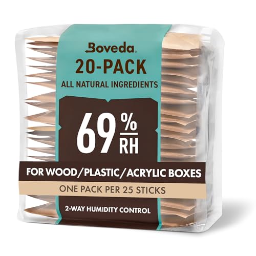 Boveda 69% Two-Way Humidity Control Packs For Plastic & Wood Humidifier Boxes & Zip Lock Bags – Size 60 – 20 Pack – Moisture Absorbers – Humidifier Packs – Hydration Packets in Resealable Bag
