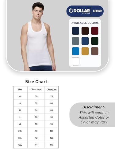 Image of Dollar Lehar Men Combed Cotton Round Neck Vest -White