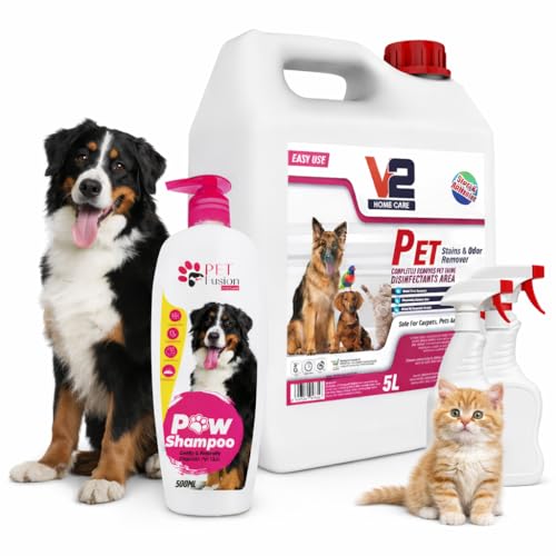 Swish Super Pet Odour Neutralizer & Enzymatic Cleaner Deodorizer for Dog & Cat Urine Litter Box & Stains Safe for Carpets Floors | 5L + 500ml Shampoo+2 Spray Bottles