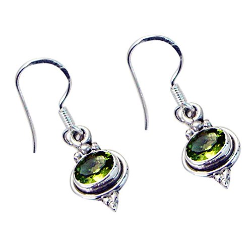 Boucles d'oreilles péridot en argent véritable pour femme au design ovale suspendu