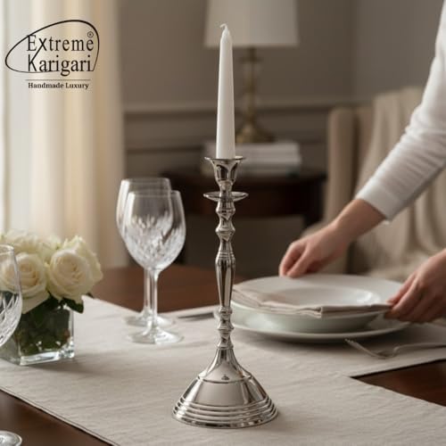 Image of Aluminum Royal Candlestick Holders for Home, Dining and Table Decor, Best Gift for Christmas Decor, Dining Table Decor (Silver, Small)