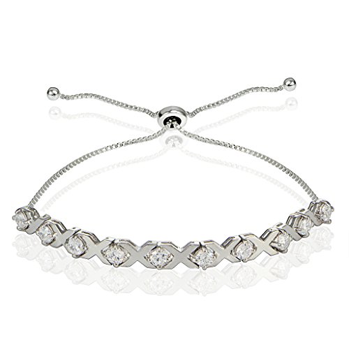 Image of Hoops & Loops Sterling Silver Cubic Zirconia XO Design Adjustable Bracelet