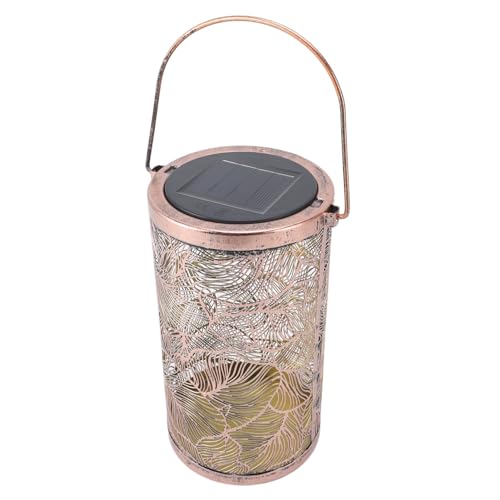 Lanterna Solare con Motivo a Foglia Metallica IP65 Lampada a Sospensione Impermeabile Ad Energia Costruzione in Metallo Leggero con Luce Calda per Giardino Patio Portico