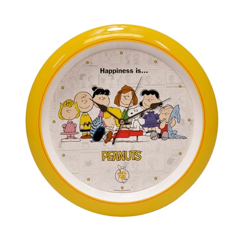 Mark Feldstein Peanuts 75th Anniversary Happiness is Sound Clock Yellow 13 Inch