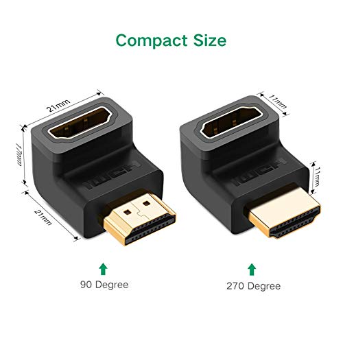 Ugreen Hdmi 90 And 270 Degree Right Angle Adapter Gold Plated High Speed Hdmi Male To Female Connector Adapter For Roku Tv Stick (Pack Of 2) #TOP7