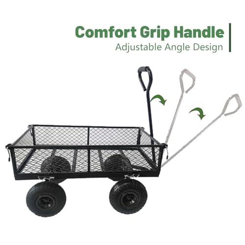 GOAWGO Garden Cart Heavy Duty 600 lbs Capacity Metal Mesh Wagon with Removable Sides Outdoor Utility Wagon with 10\" Rubber Pneumatic Wheels,Adjustable Handle Angle for Lawn Yard Farm Ranch, Black - Thumbnail 5