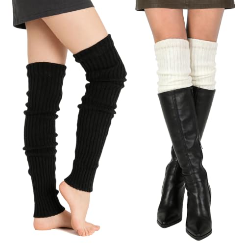 Image of XEPST 2 Pairs Leg Warmers for Women, High Boot Cuffs Knitted Boot Topper Warmers Over Knee Footless Socks for Winter Warmer
