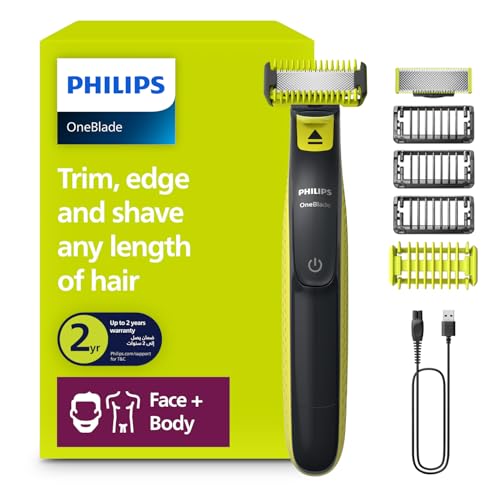 Philips OneBlade Face & Body QP2824/10 | Electric Beard Trimmer & Shaver | Dual-Sided Blade | Unique OneBlade Technology | 45min Cordless | Waterproof