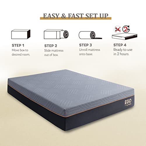 Egohome 12 Inch Queen Memory Foam Mattress For Back Pain, Cooling Gel Mattress Bed In A Box, Made In Usa, Certipur-Us Certified, Therapeutic Medium Double Mattress, 60”X80”X12”, Black #TOP5