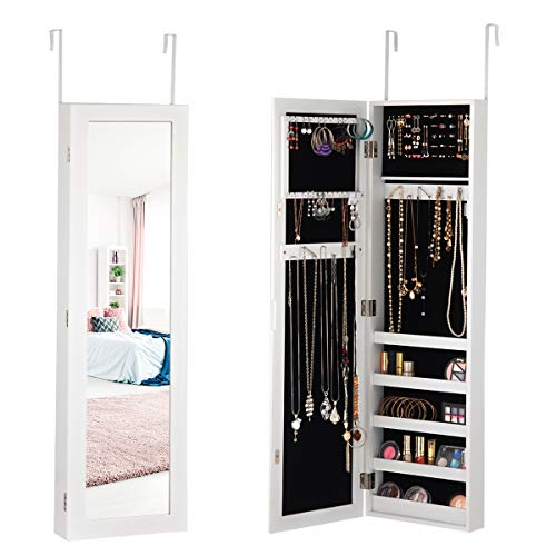 Giantex Jewelry Cabinet Armoire Door Wall Mounted, with Full Length Mirror and 5