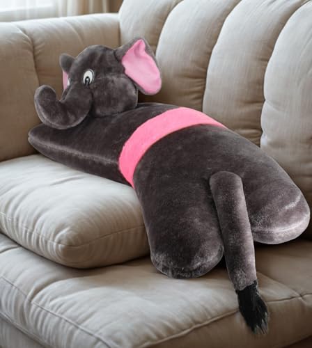 Image of Tickles Elephant Soft Stuffed Plush Animal Bolster Pillow Cushion for Kids Boys & Girls Birthday Gift (Size: 40 cm Color: Grey)