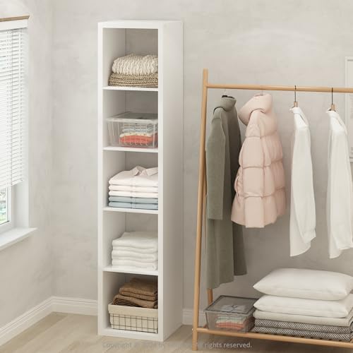 Image of Furinno Cubic Extra Thick 5-Cube Closet Organizers and Storage, White | 14.6 x 16 x 72 in, Open Shelf Closet Storage, Closet Organizer, for Wardrobe, Bedroom, Living Room