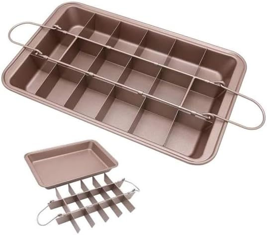 CAZADORA Nonstick Brownies Baking Pan - 18 Cavity Carbon Steel Square Tart Pan with Built-In Dividers for Perfect Slices