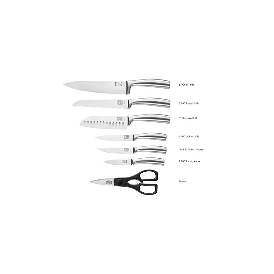 Chicago-Cutlery-Malden-16-Piece-Stainless-Steel-Kitchen-Knife-Set-that-Resists-Rust-Stains-and-Pitting-Kitchen-Knife-Block-Set-with Chicago Cutlery Malden (16-PC) Kitchen Knife Block Set With Wooden Block & Built-In Sharpener, Contoured Handles and Sharp Stainless Steel Professional Chef Knife Set & Scissors