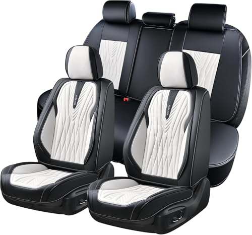 FLORICH Car Seat Covers Full Set, Leather Seat Covers for Cars 5 Seats, Waterproof Car Seat Protector,Automotive Seat Covers & Accessories Fit for SUV Sedan Truck-Black&White