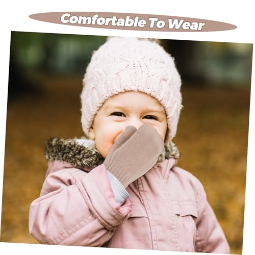 DECHOUS Winter Mittens Soft Warm Knitted Gloves for Boys Thick Gloves for Activities Light Brown Color3