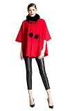 Cashmere Pashmina Group:Cashmere Cape w/genuine Fox Fur Collar & Fox pompom ties (Red)