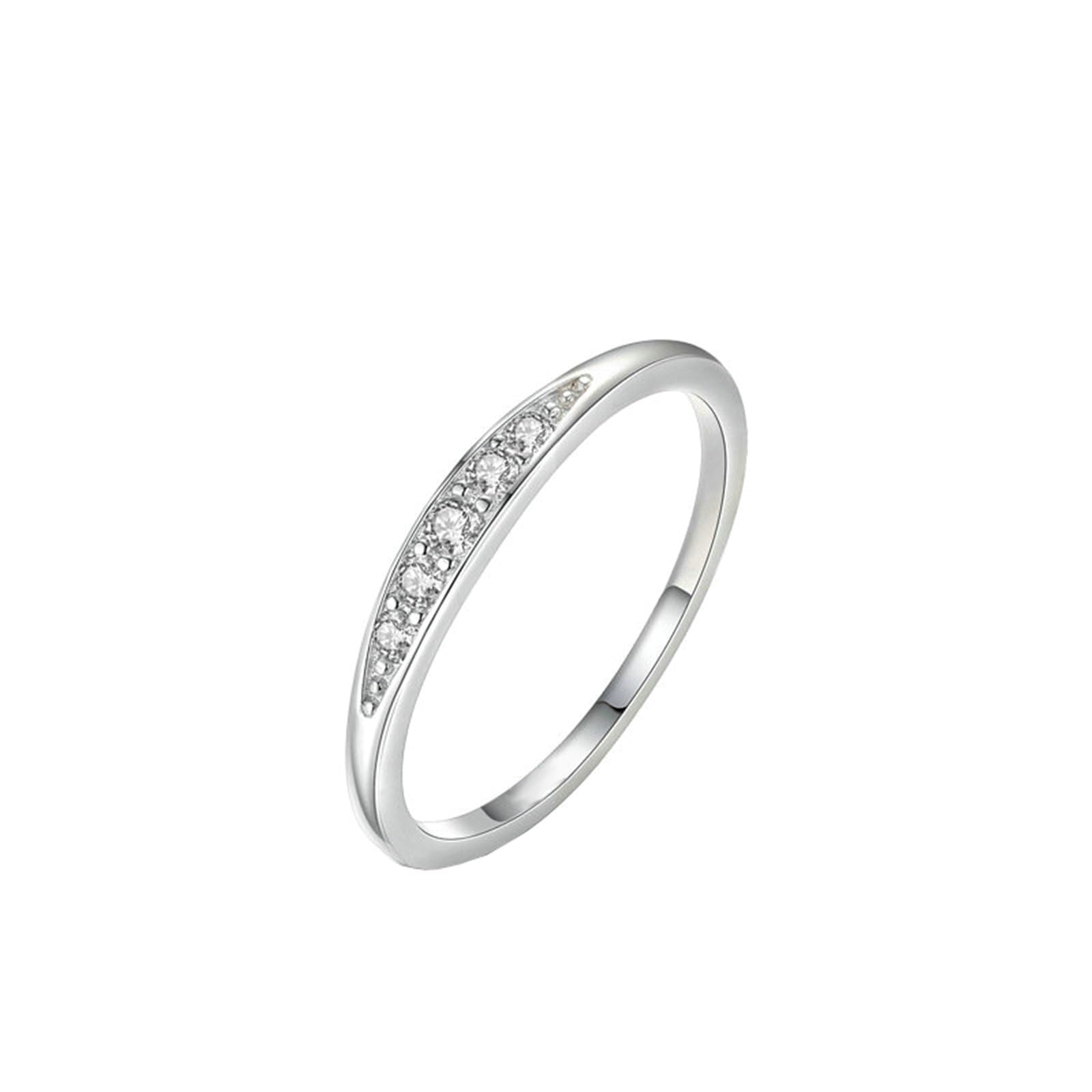 Bague Diamant Or Blanc Femme 9K/14K/18K, Bague Fine Anneau Empilable en Or Véritable
