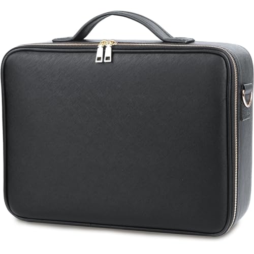 ICHIFUJI メイクボックス 大容量 鏡付き ミラー付き コスメボックス 化粧品 ケース コスメケース 化粧ボックス 化粧箱 (L, ブラック)