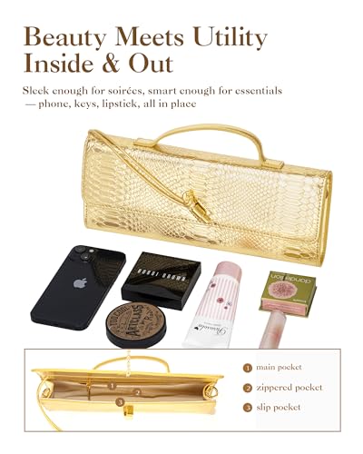 Image of Elegant Evening Clutch Purse for Women - Structured Crocodile PU Leather Handbag for Wedding & Formal Party