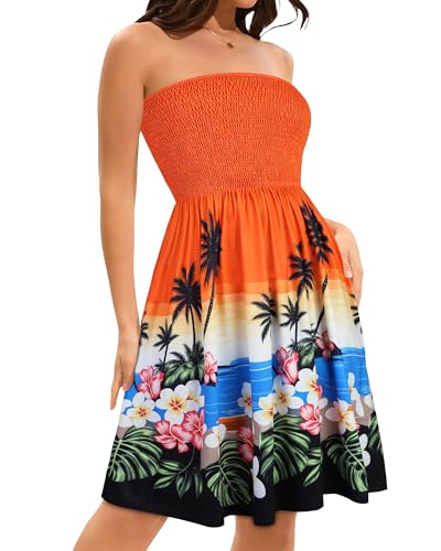 Image of elescat Summer Dresses for Women 2026 Strapless Casual Beach Cover Ups Tube Top Sundress