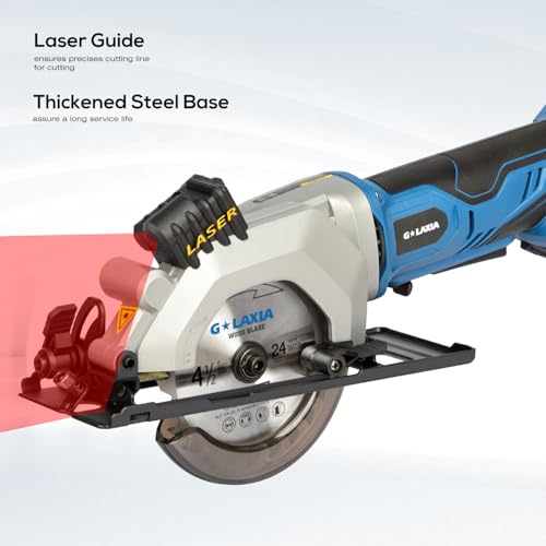 G LAXIA Mini Circular Saw, 4-1/2" 3400RPM Compact Cordless Circular Saw with 4.0A Battery, Laser Guide, Rip Guide, Mini Table Saw with 2Pcs Blades for Wood, Soft Metal and Plastic Cuts - Image 5
