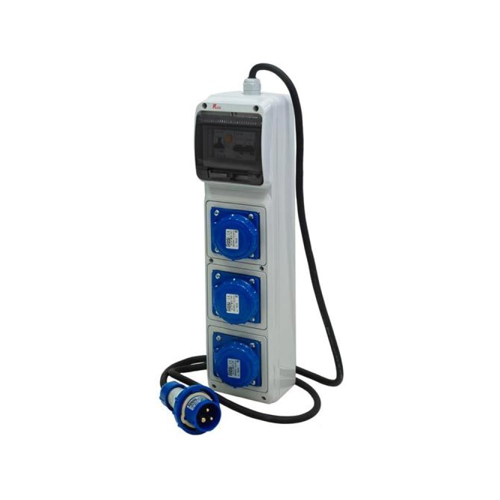 Quadro Elettrico ASC Portatile 3KW 230V IP65 – 3 Prese 16A 2P+T IP67 + Spina + Cavo H07RN-F – Tecnopolimero ABS IK08 – Magnetotermico Differenziale 16A – Cantiere Monofase