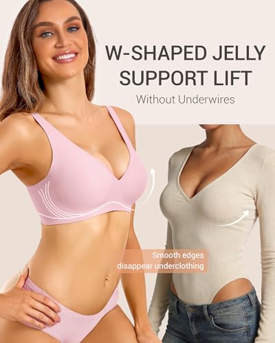 Image of Gailife Deep V Jelly Bras for Women No Underwire Wireless Seamless Push Up Bra Comfort Support Plunge Bralette Full Coverage